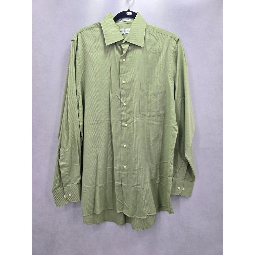 Van Heusen Green Office Work Business Cotton 90s Party Dress Shirt Mens Large 16